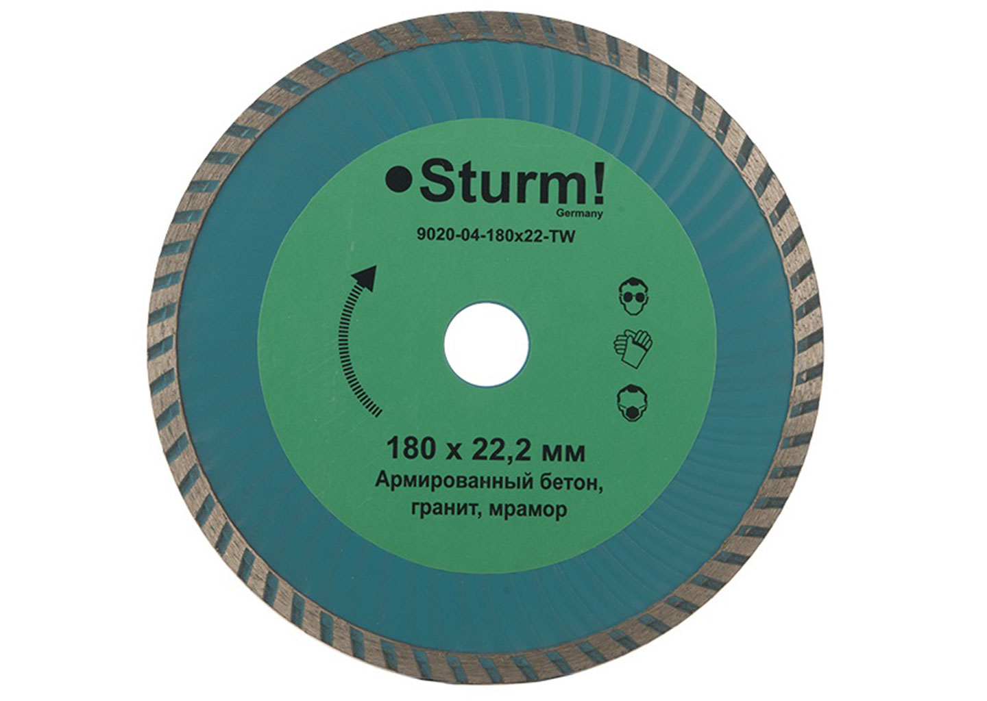 Алмазный диск, сухая/влажная резка Turbo Wave 180мм Sturm! 9020-04-180x22-TW